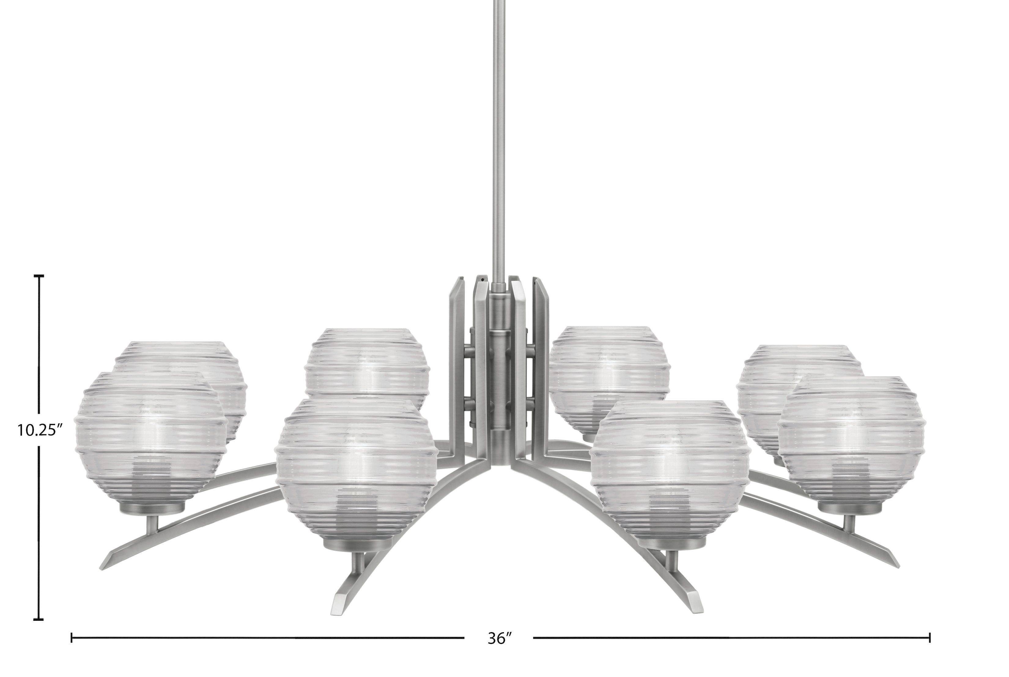Kurve Eight Light Chandelier in Graphite with Clear Ribbed Shade