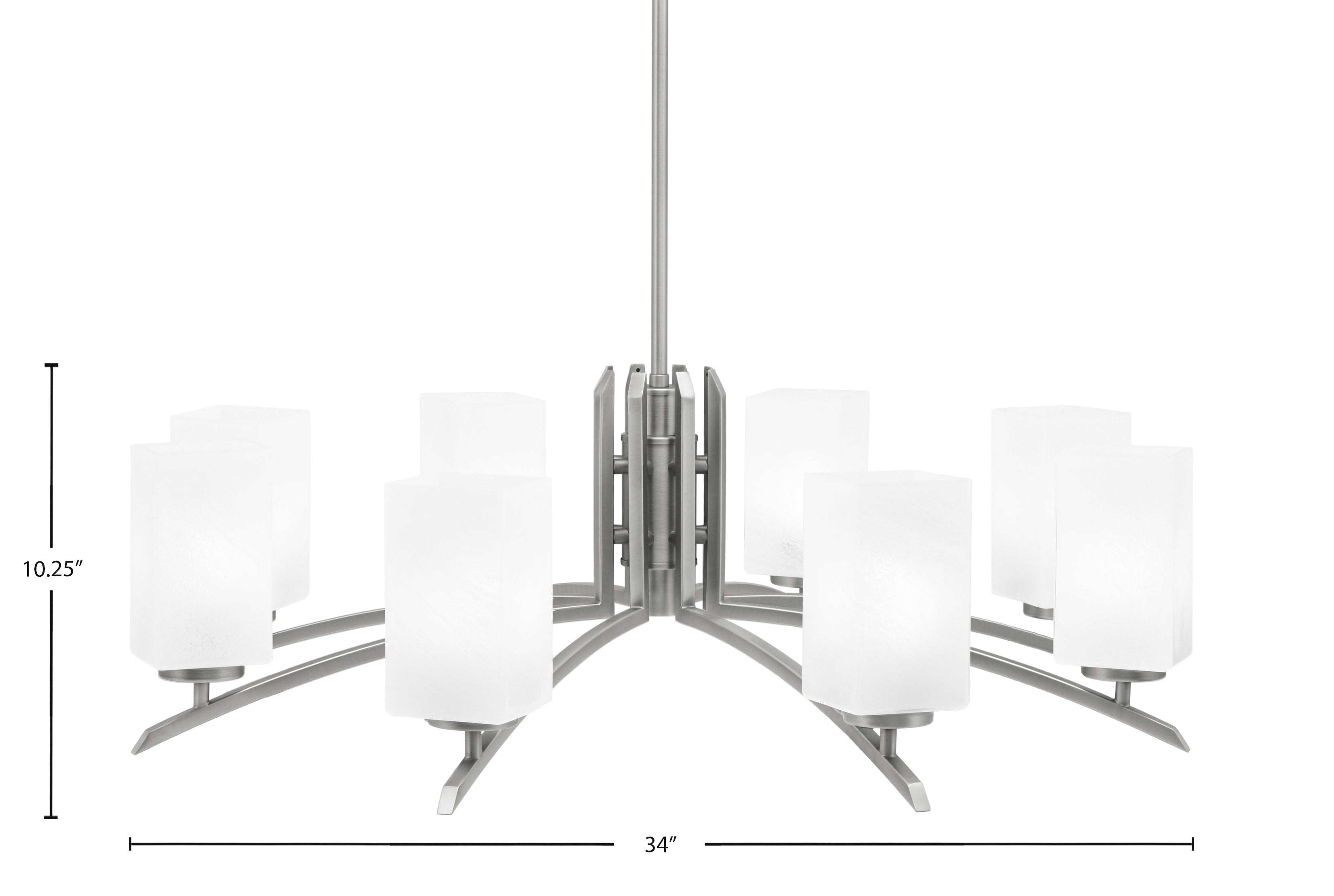 Kurve Eight Light Chandelier in Graphite with White Marble Shade