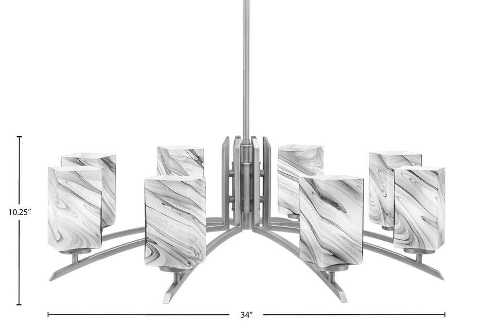 Kurve Eight Light Chandelier in Graphite with Onyx Swirl Shade