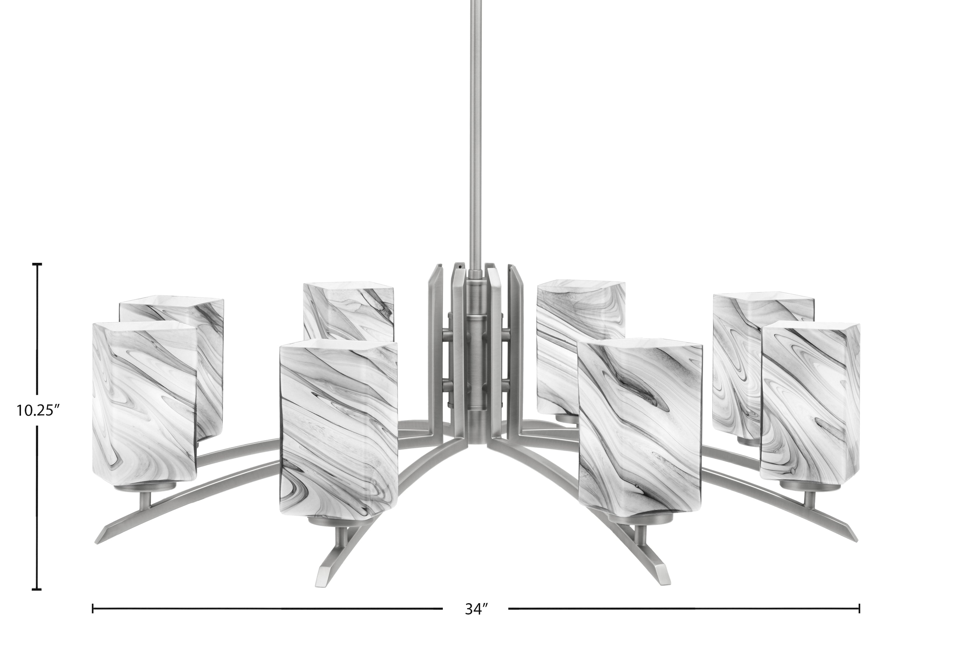 Kurve Eight Light Chandelier in Graphite with Onyx Swirl Shade