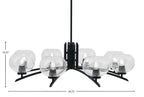 Kurve Eight Light Chandelier in Matte Black with 7" Clear Bubble Shade