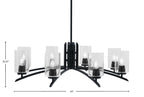 Kurve Eight Light Chandelier in Matte Black with 4" Clear Bubble Shade