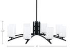 Kurve Eight Light Chandelier in Matte Black with 4" White Marble Shade