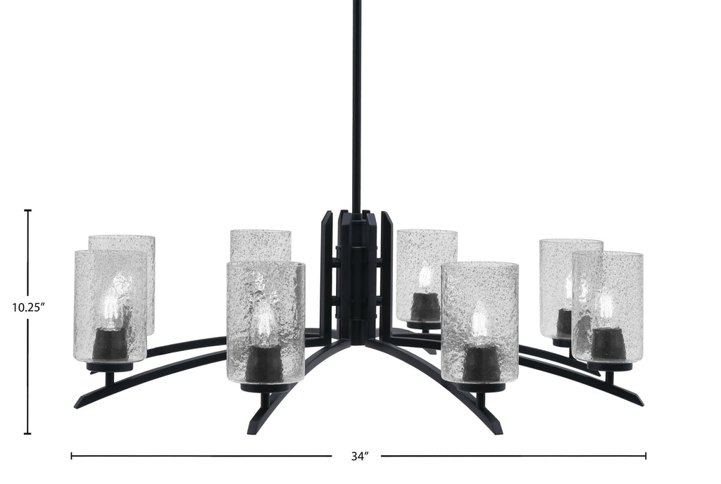 Kurve Eight Light Chandelier in Matte Black with 4" Smoke Bubble Shade