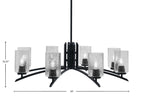 Kurve Eight Light Chandelier in Matte Black with 4" Smoke Bubble Shade