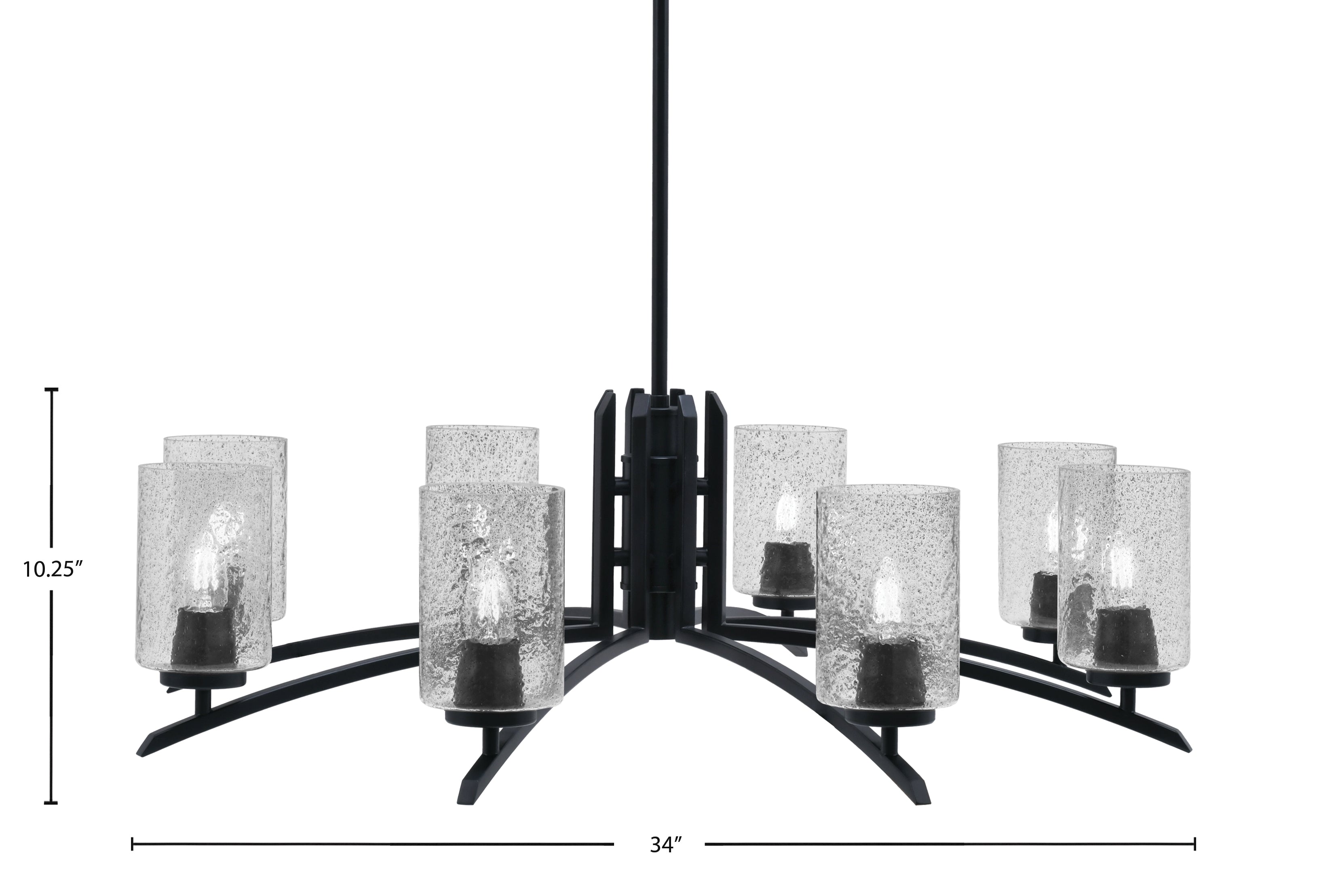 Kurve Eight Light Chandelier in Matte Black with 4" Smoke Bubble Shade