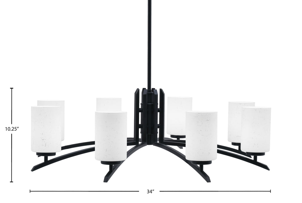 Kurve Eight Light Chandelier in Matte Black with 4" White Muslin Shade