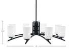 Kurve Eight Light Chandelier in Matte Black with 4" White Muslin Shade