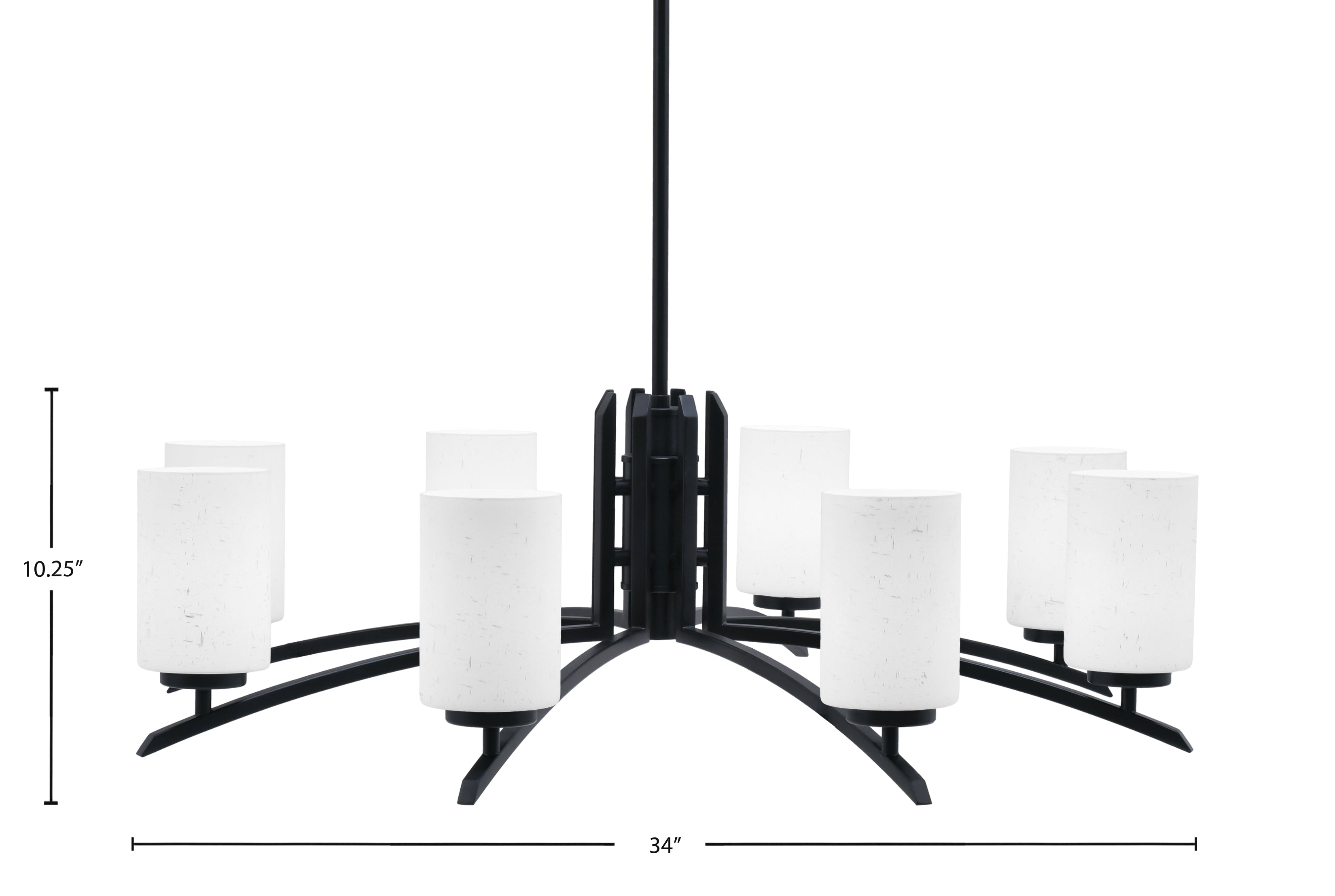 Kurve Eight Light Chandelier in Matte Black with 4" White Muslin Shade