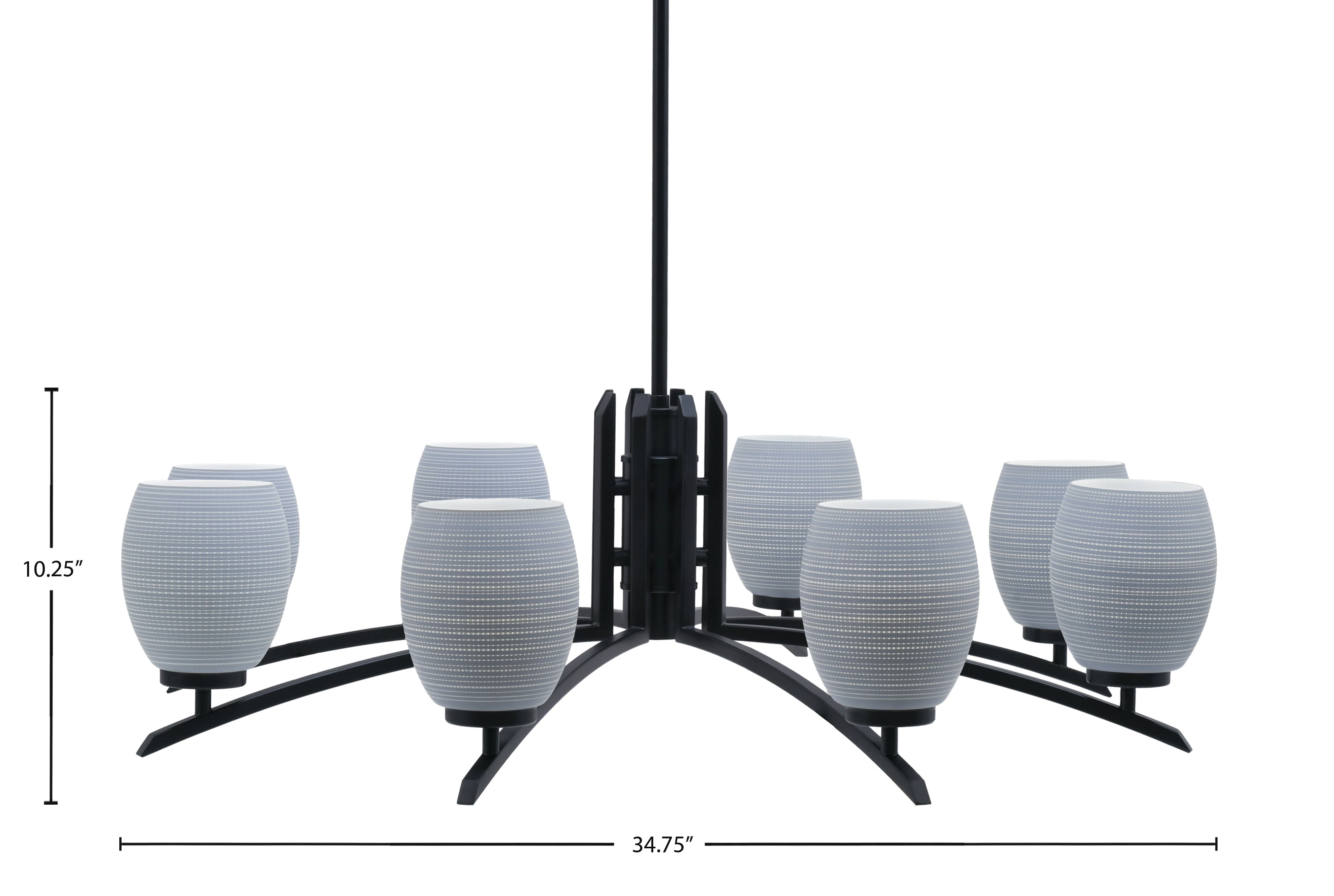 Kurve Eight Light Chandelier in Matte Black with 5" Gray Matrix Shade