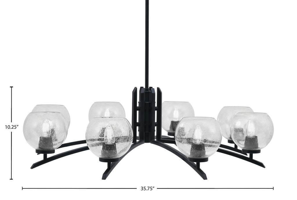 Kurve Eight Light Chandelier in Matte Black with 5.75" Clear Bubble Shade