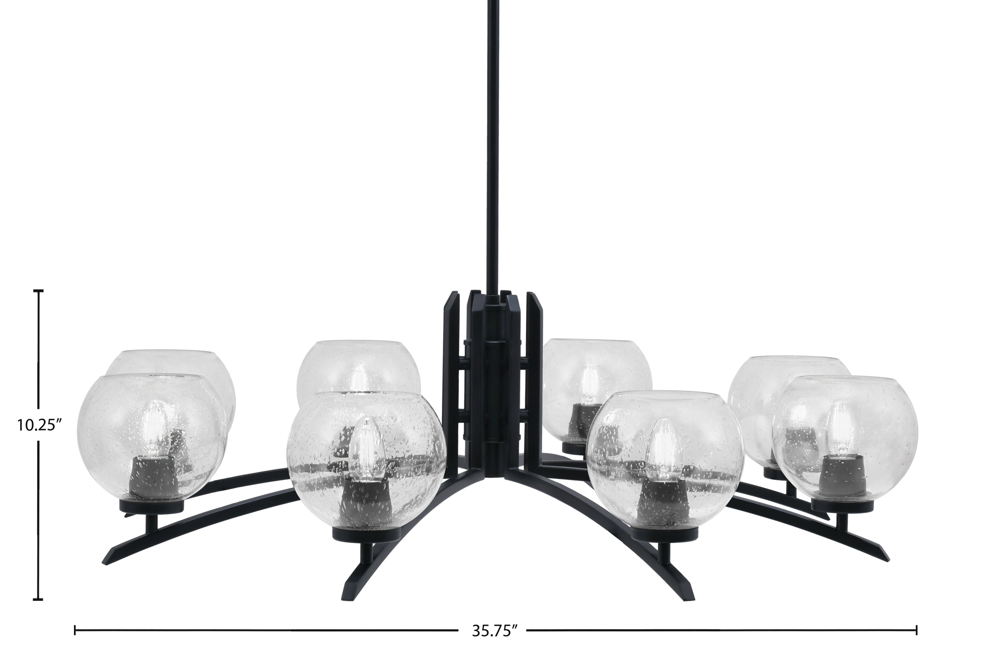 Kurve Eight Light Chandelier in Matte Black with 5.75" Clear Bubble Shade