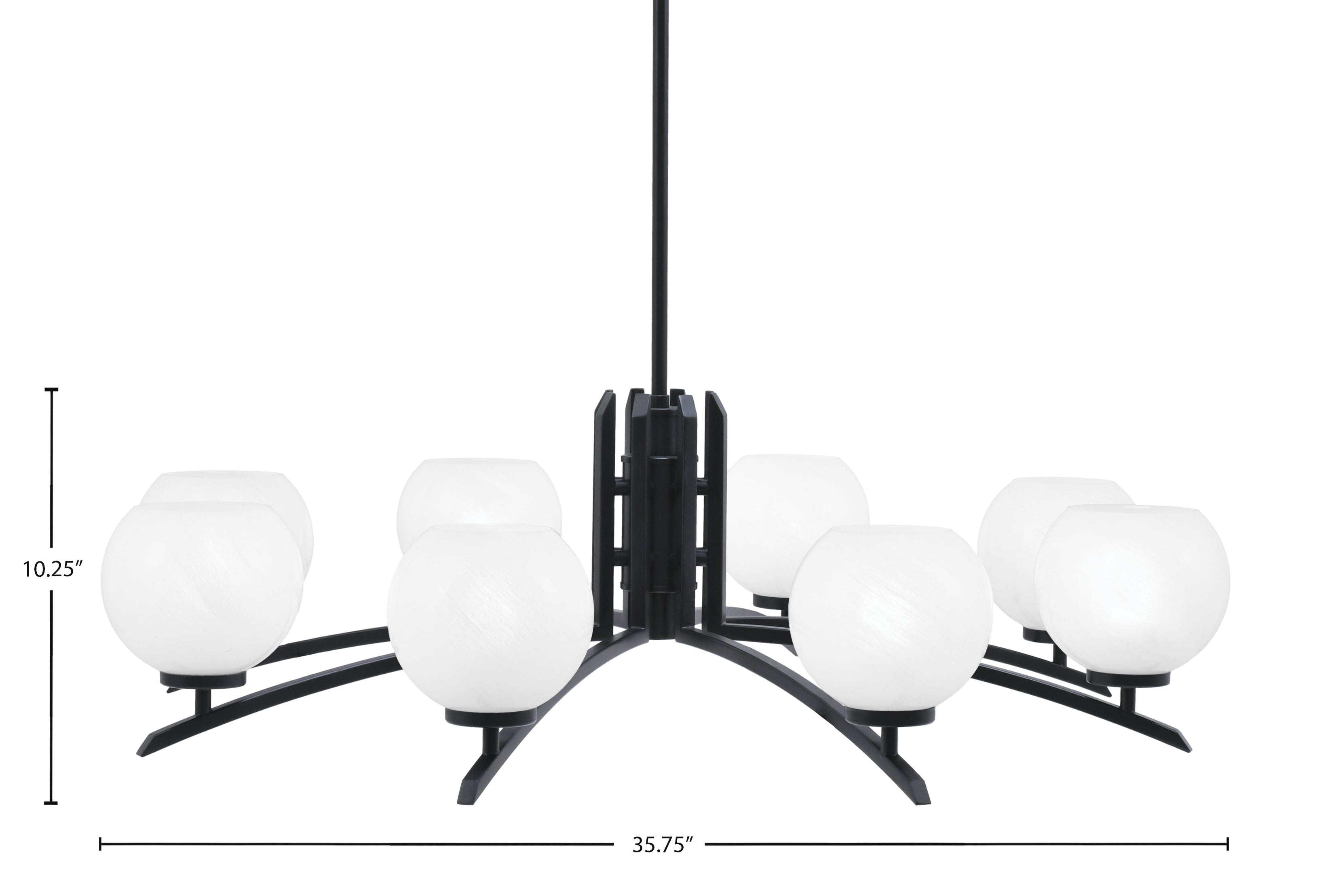 Kurve Eight Light Chandelier in Matte Black with 5.75" White Marble Shade