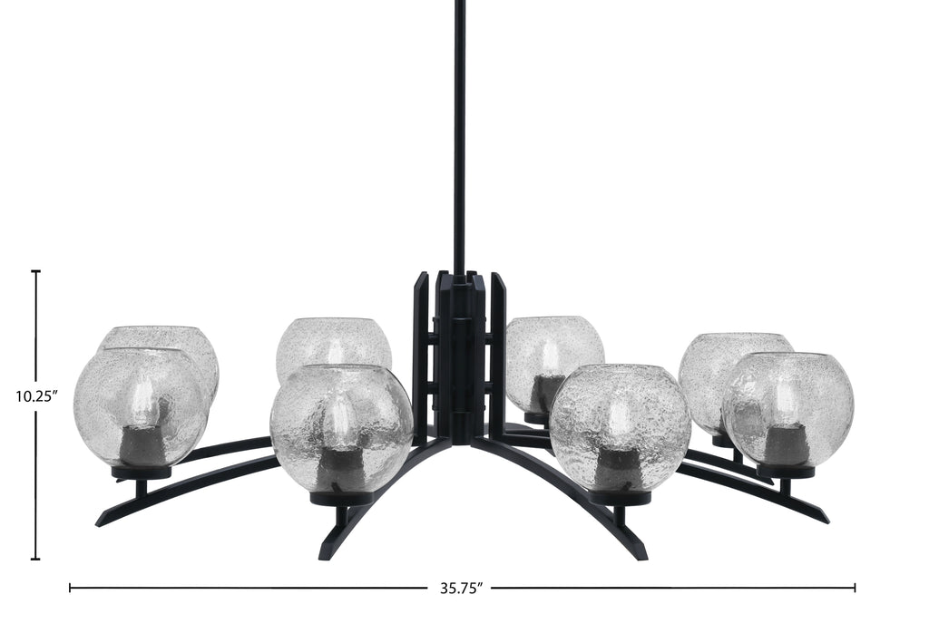 Kurve Eight Light Chandelier in Matte Black with 5.75" Smoke Bubble Shade