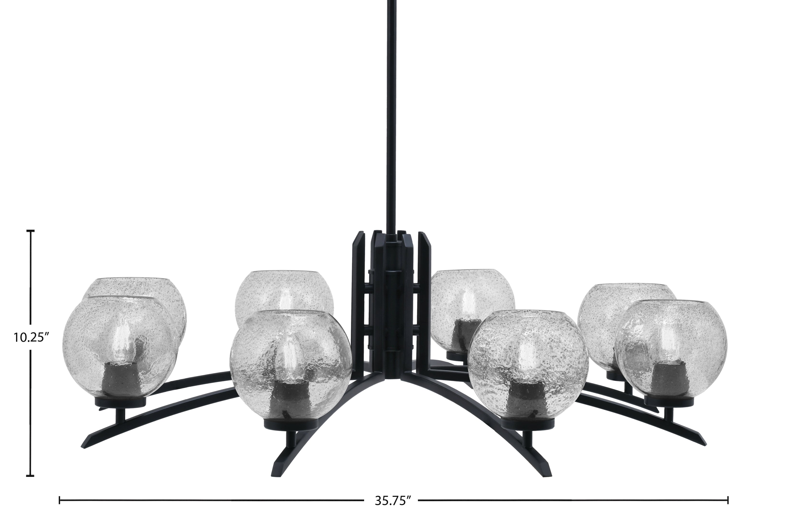 Kurve Eight Light Chandelier in Matte Black with 5.75" Smoke Bubble Shade