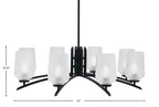Kurve Eight Light Chandelier in Matte Black with 5" Clear Textured Shade