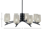 Kurve Eight Light Chandelier in Matte Black with 5" Silver Textured Shade