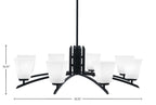Kurve Eight Light Chandelier in Matte Black with 4.5" Square White Muslin Shade
