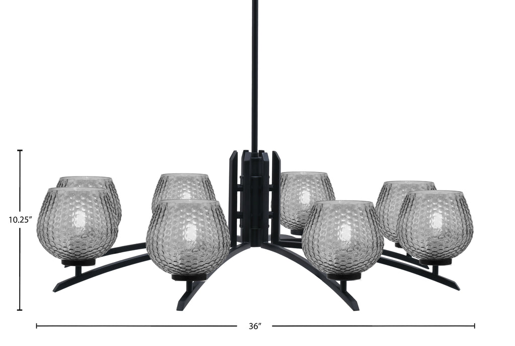 Kurve Eight Light Chandelier in Matte Black with 6" Smoke Textured Shade