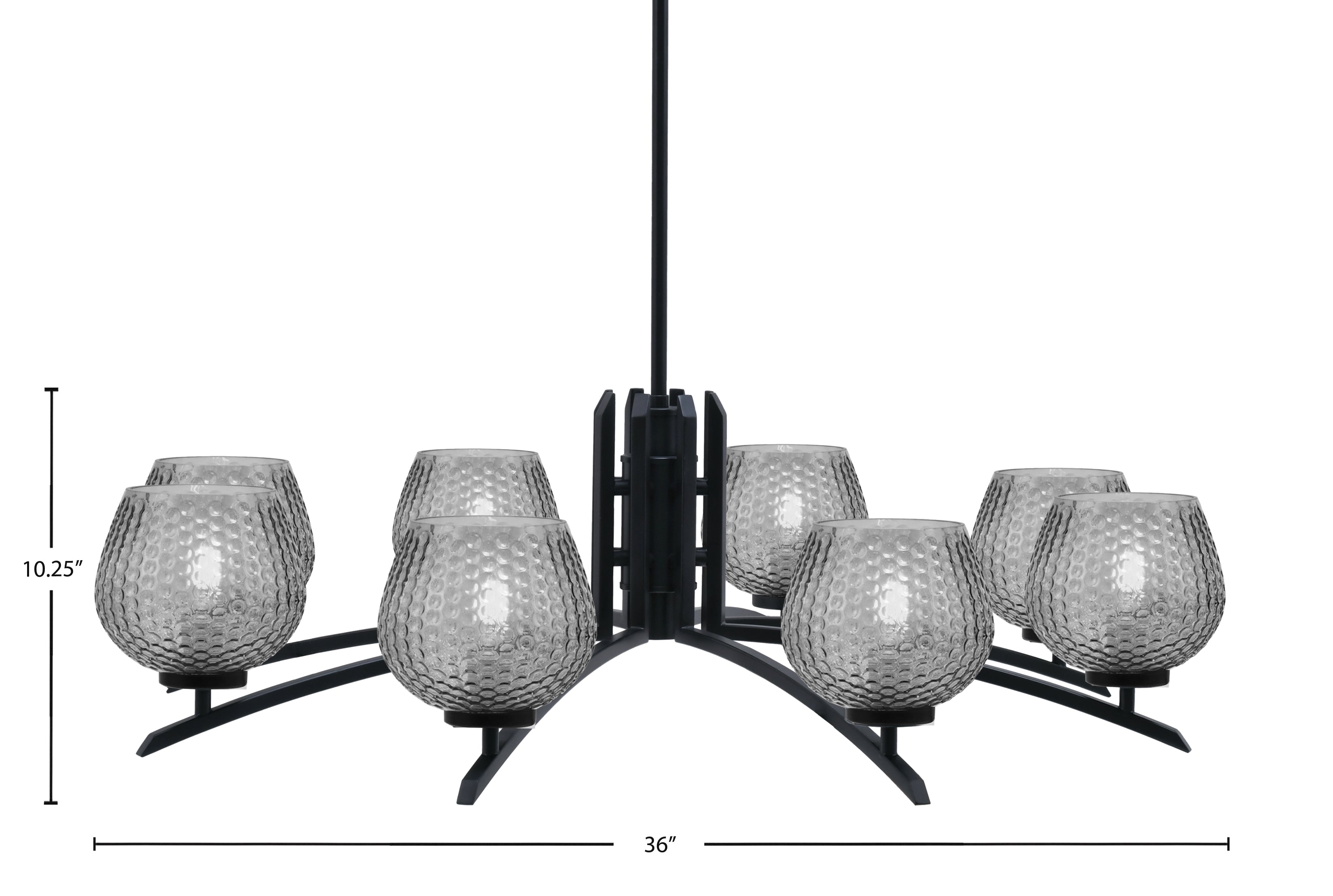 Kurve Eight Light Chandelier in Matte Black with 6" Smoke Textured Shade