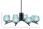 Kurve Eight Light Chandelier in Matte Black with 6" Turquoise Textured Shade