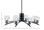 Kurve Eight Light Chandelier in Matte Black with 4.5" Square Clear Bubble Shade