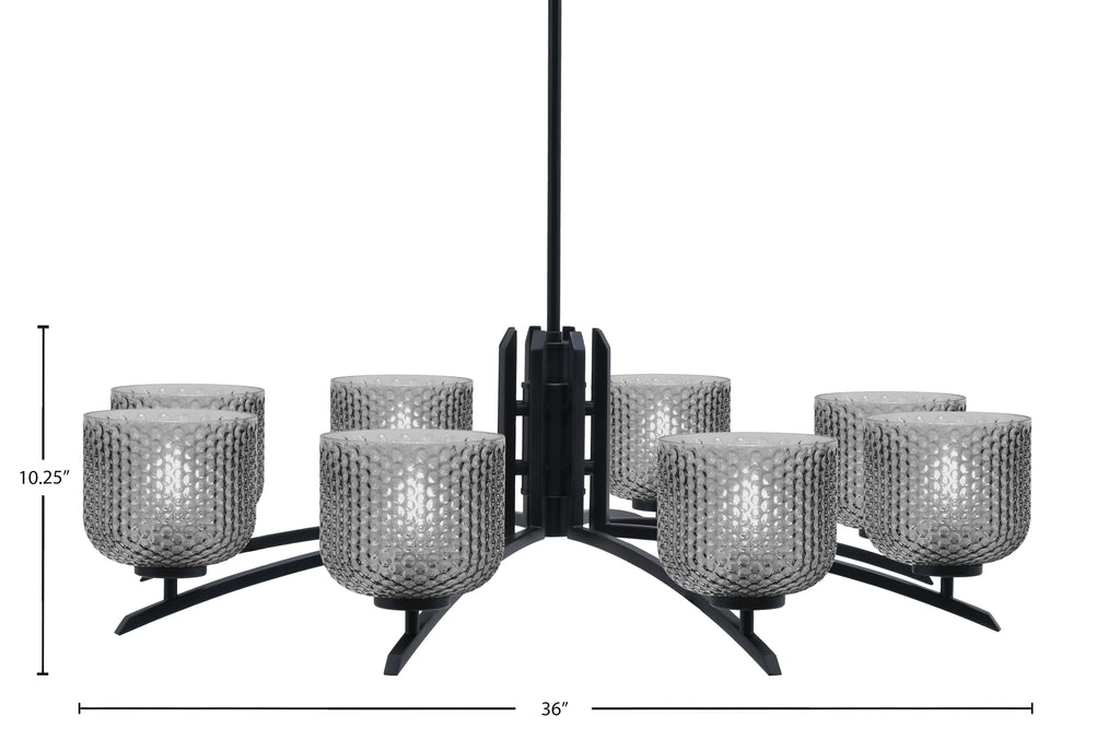 Kurve Eight Light Chandelier in Matte Black with 6" Smoke Textured Shade