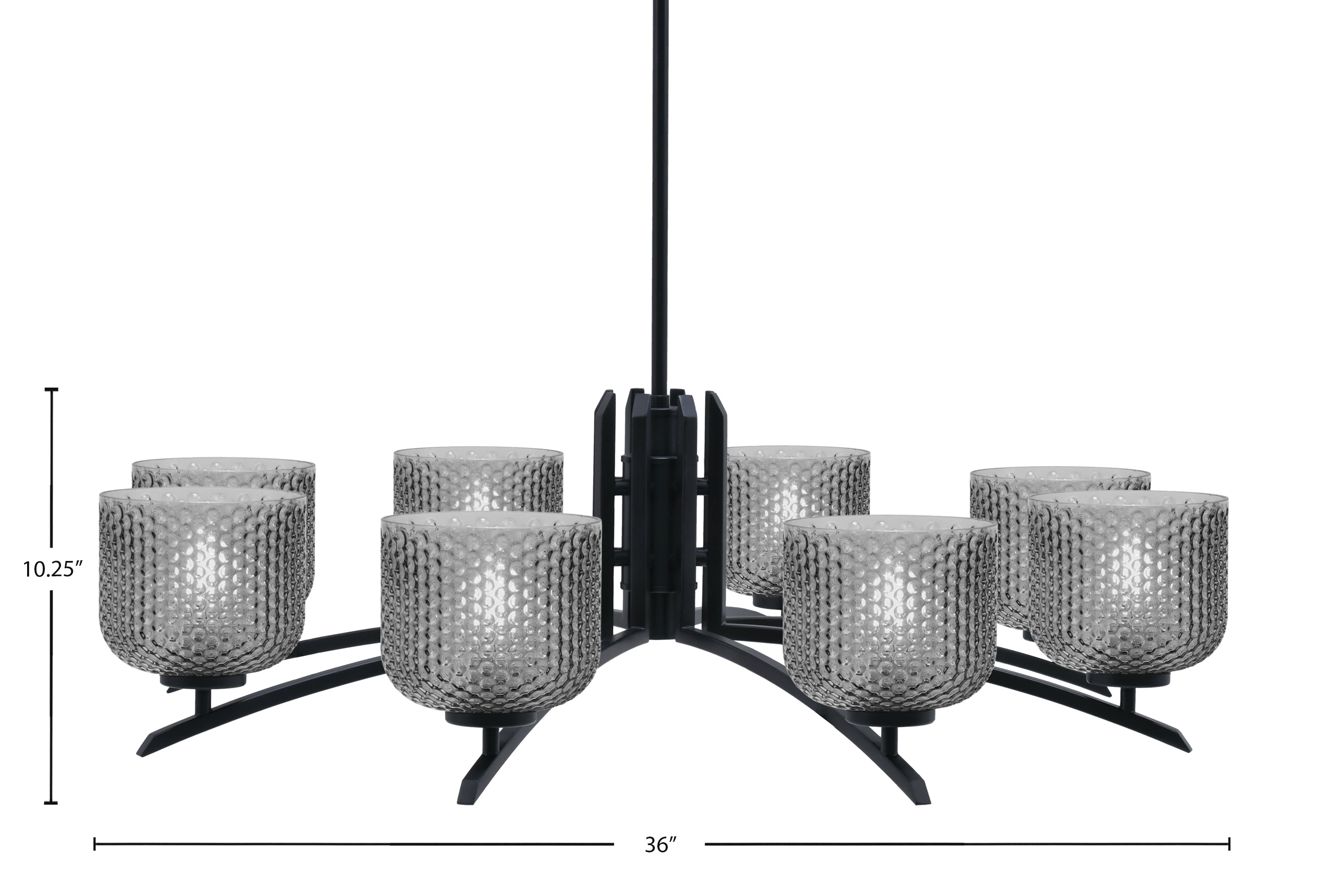 Kurve Eight Light Chandelier in Matte Black with 6" Smoke Textured Shade
