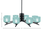 Kurve Eight Light Chandelier in Matte Black with 6" Turquoise Textured Shade