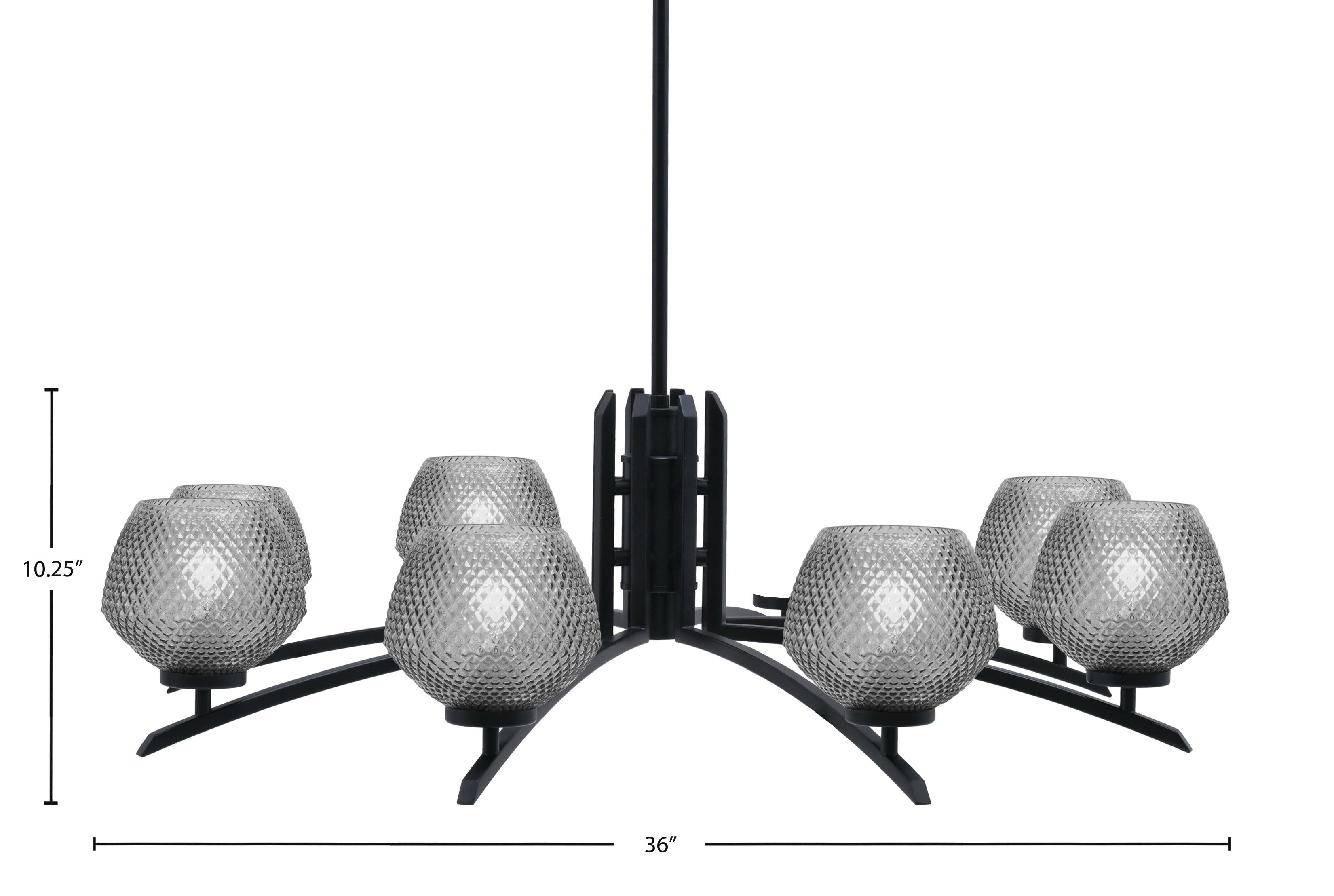 Kurve Eight Light Chandelier in Matte Black with 6" Smoke Textured Shade
