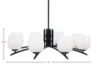 Kurve Eight Light Chandelier in Matte Black with 6" White Marble Shade