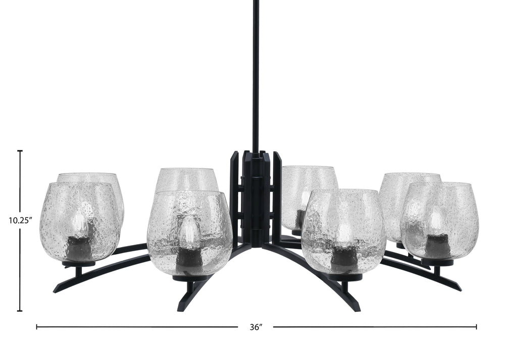 Kurve Eight Light Chandelier in Matte Black with 6" Smoke Bubble Shade