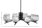Kurve Eight Light Chandelier in Matte Black with 6" Onyx Swirl Shade
