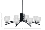 Kurve Eight Light Chandelier in Matte Black with 5" Clear Ribbed Shade