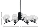 Kurve Eight Light Chandelier in Matte Black with 6" Clear Ribbed Shade