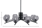 Kurve Eight Light Chandelier in Matte Black with 6" Smoke Ribbed Shade