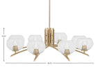 Kurve Eight Light Chandelier in New Age Brass with Clear Bubble Shade