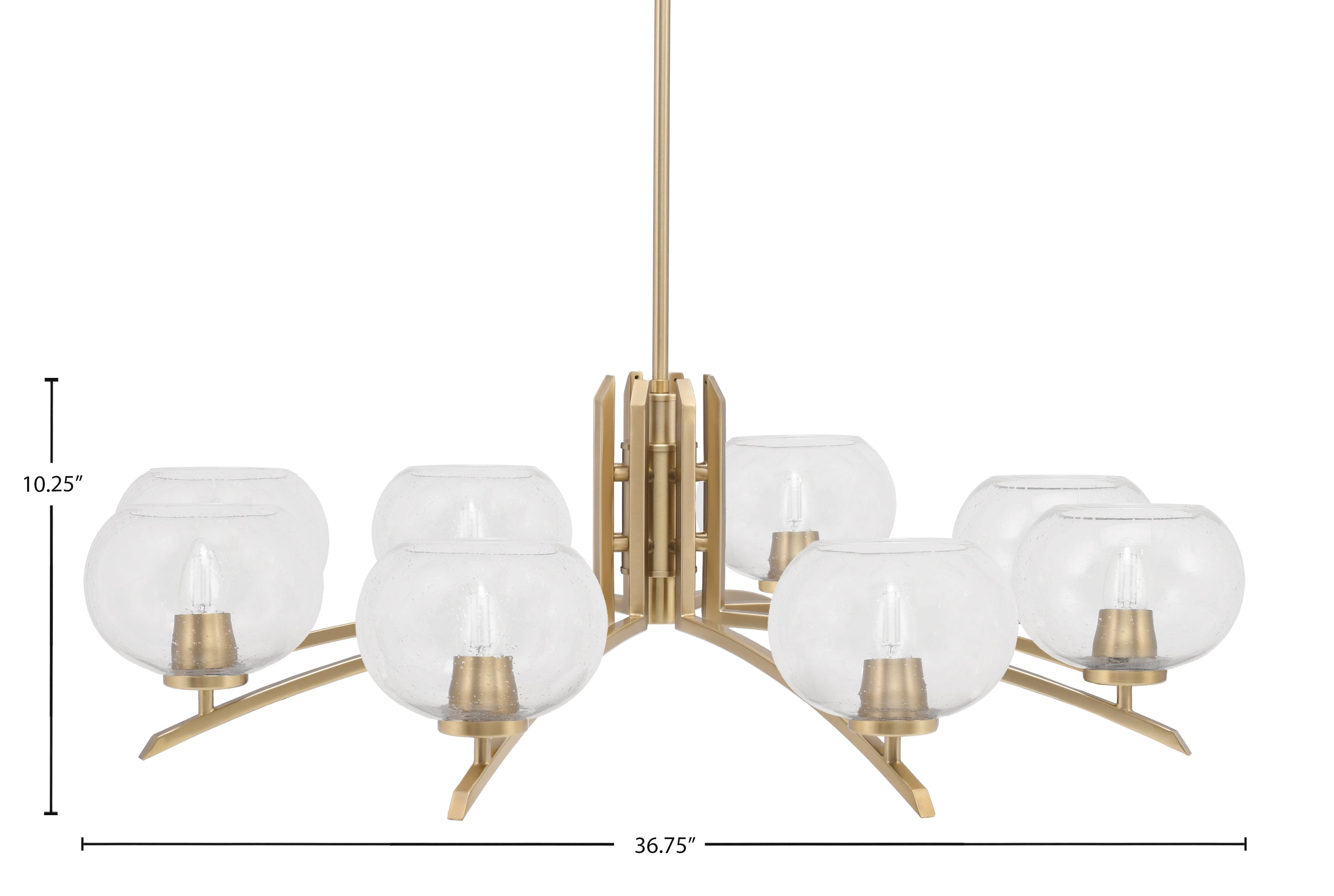 Kurve Eight Light Chandelier in New Age Brass with Clear Bubble Shade
