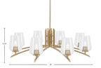Kurve Eight Light Chandelier in New Age Brass with Clear Bubble Shade