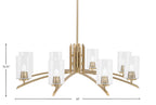 Kurve Eight Light Chandelier in New Age Brass with Clear Bubble Shade