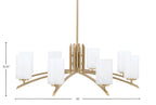 Kurve Eight Light Chandelier in New Age Brass with White Marble Shade