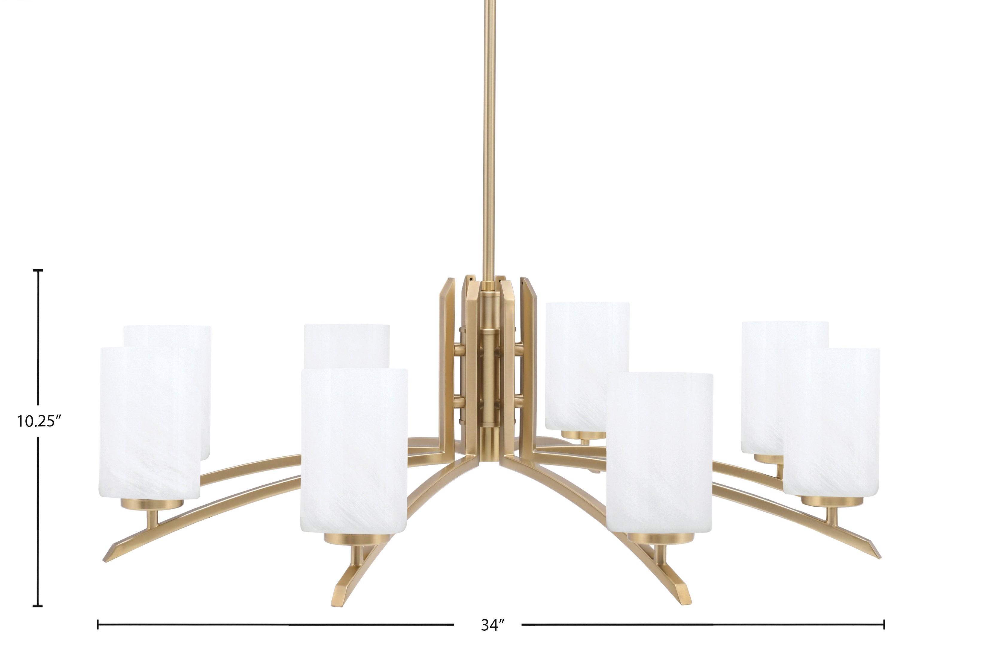Kurve Eight Light Chandelier in New Age Brass with White Marble Shade