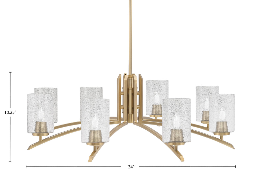 Kurve Eight Light Chandelier in New Age Brass with Smoke Bubble Shade