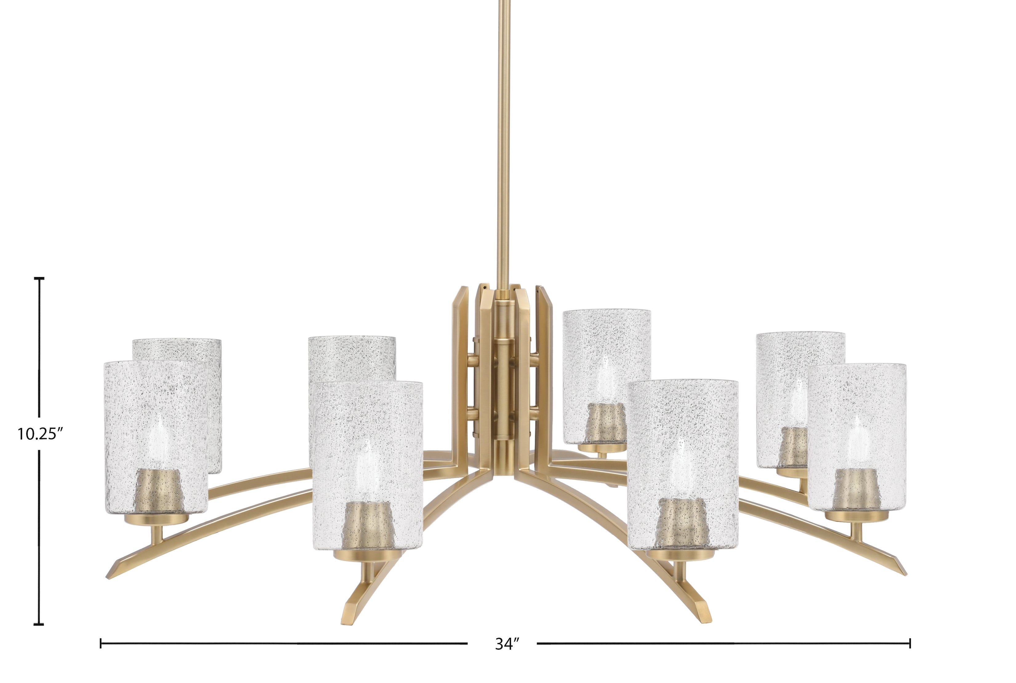 Kurve Eight Light Chandelier in New Age Brass with Smoke Bubble Shade
