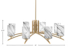 Kurve Eight Light Chandelier in New Age Brass with Onyx Swirl Shade