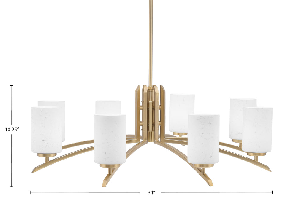 Kurve Eight Light Chandelier in New Age Brass with White Muslin Shade