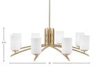 Kurve Eight Light Chandelier in New Age Brass with White Muslin Shade