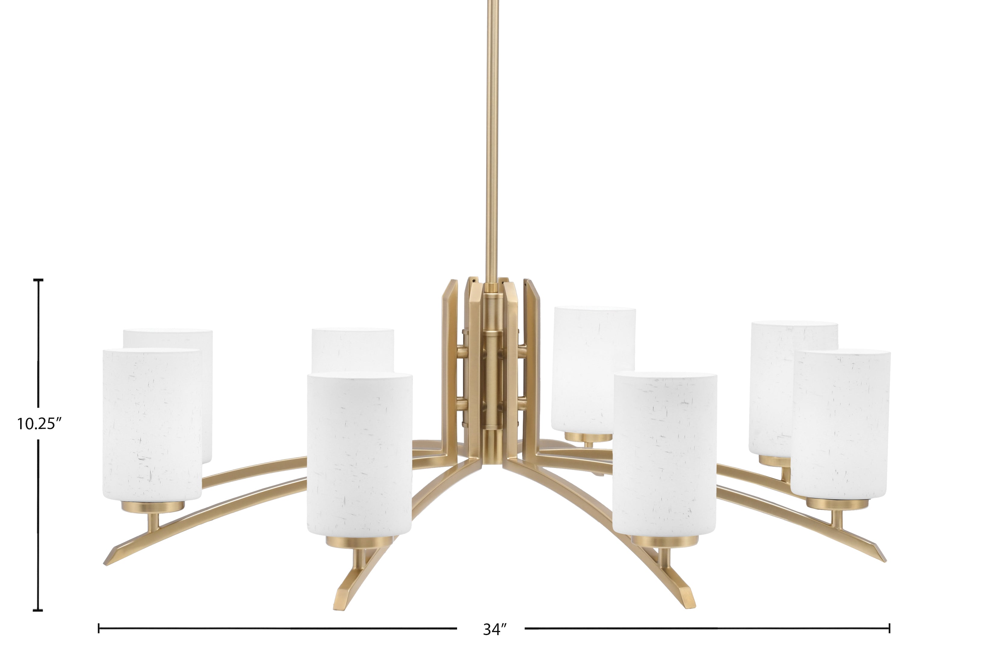 Kurve Eight Light Chandelier in New Age Brass with White Muslin Shade