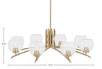 Kurve Eight Light Chandelier in New Age Brass with Clear Bubble Shade