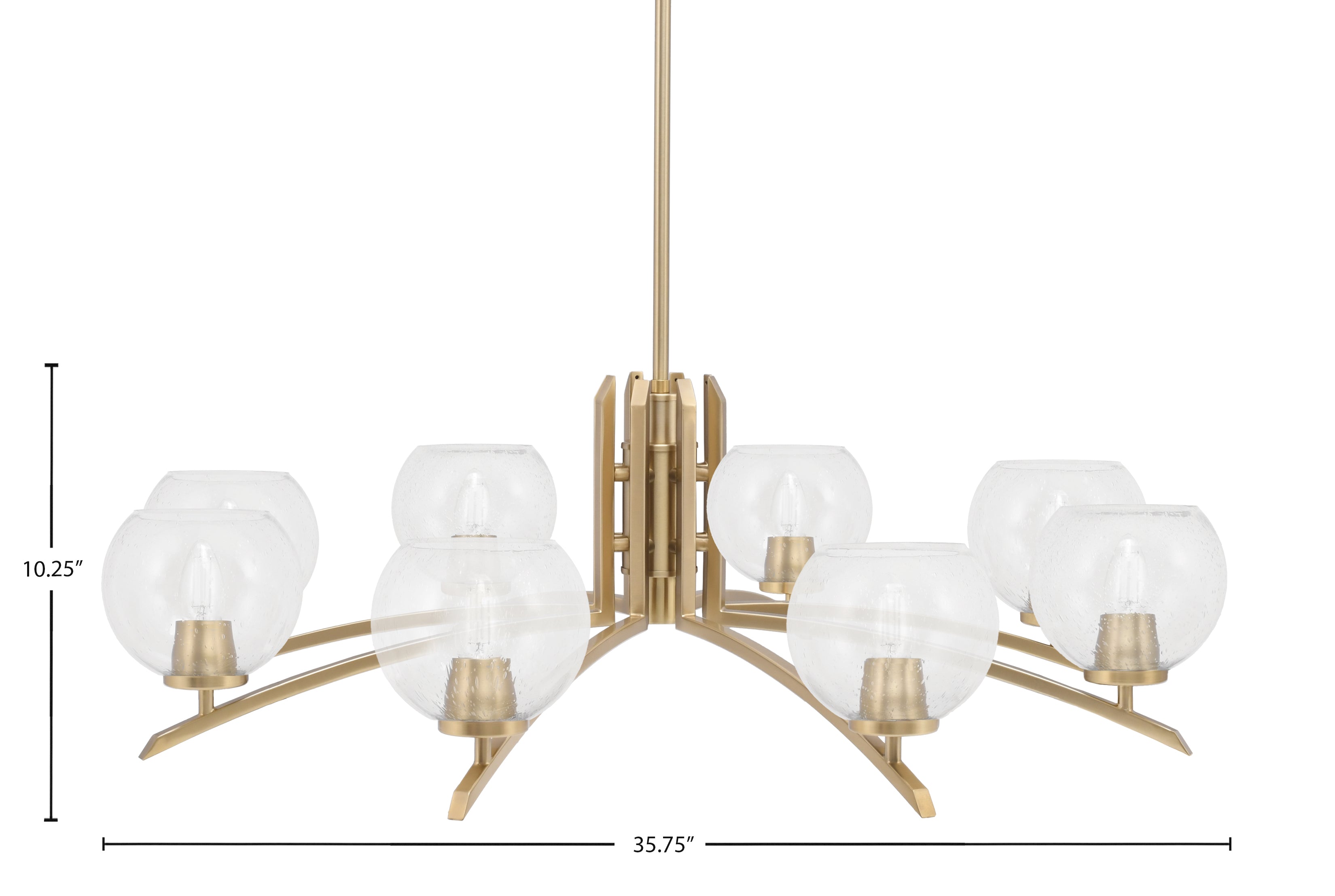 Kurve Eight Light Chandelier in New Age Brass with Clear Bubble Shade
